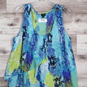 Worthington* Women's Sleeveless Boat Neck High/Low Hem Abstract‎ Blouse~ Size 1X